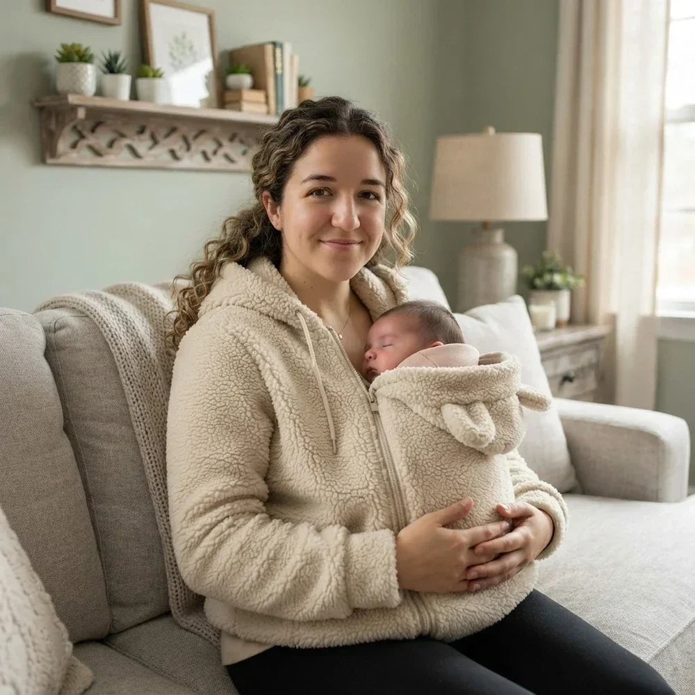 Kuscheliger Fleece-Kapuzenpullover zum Babytragen mit Fronttasche