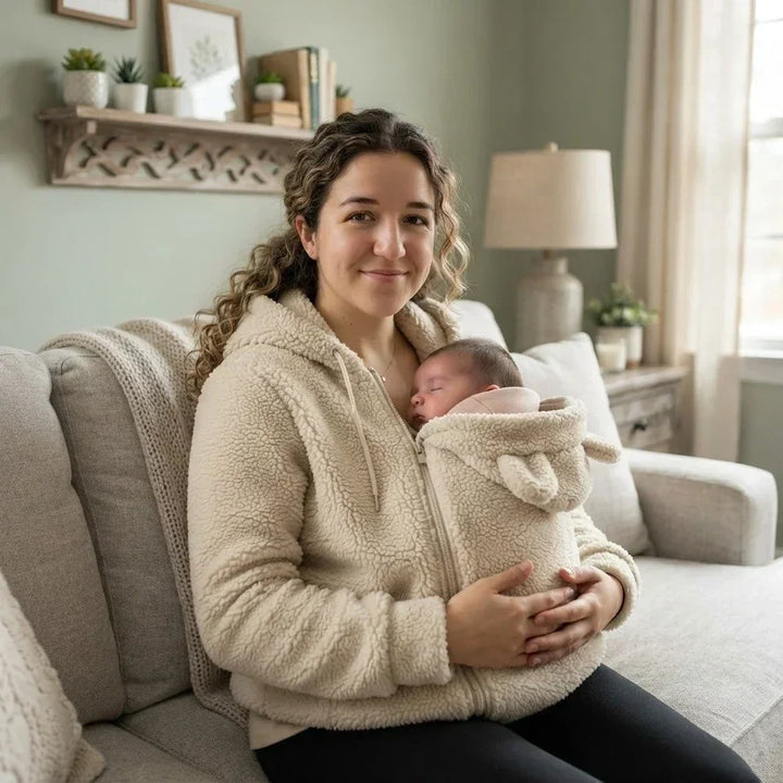 Kuscheliger Fleece-Kapuzenpullover zum Babytragen mit Fronttasche