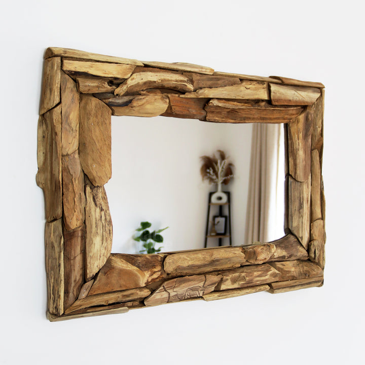 Rechteckiger Wandspiegel aus Recycled Teakholz