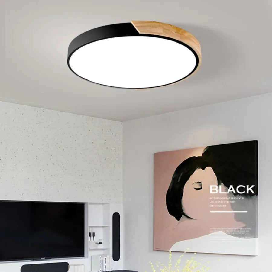 Runde Nordic-Macaron-Deckenlampe aus Holz