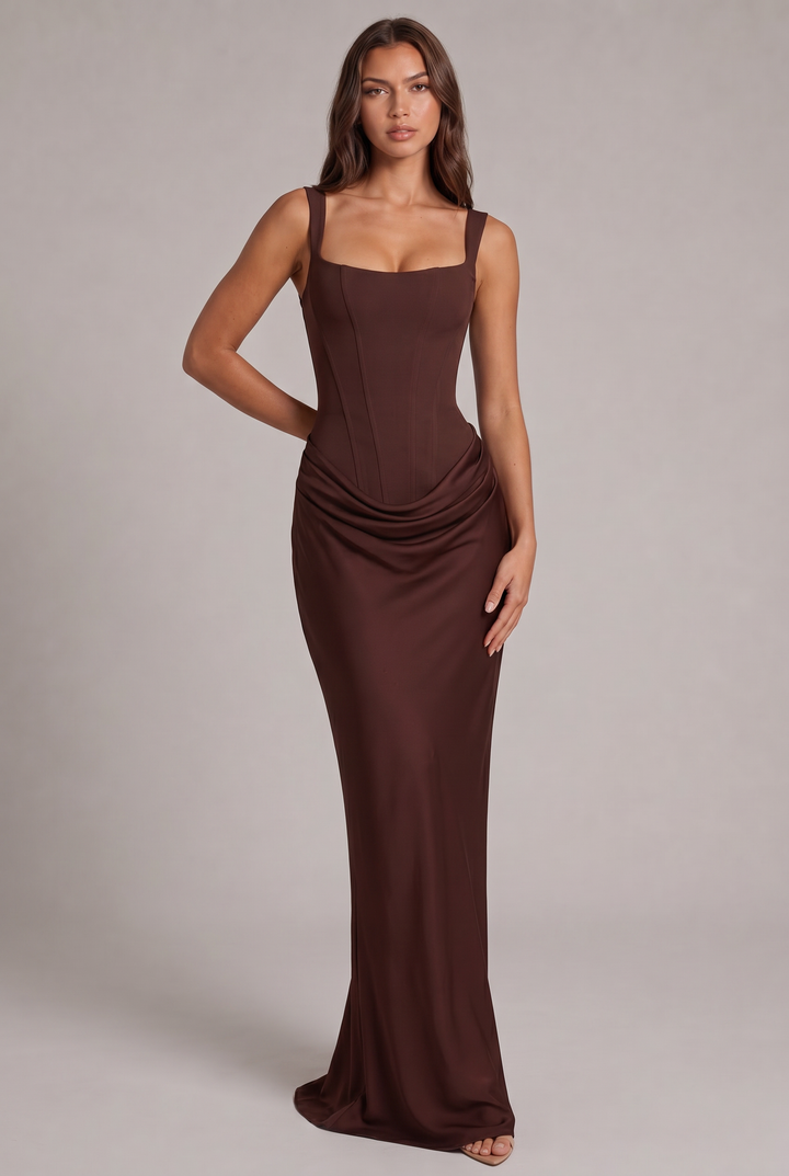 Maxikleid mit strukturiertem Korsett-Oberteil und quadratischem Ausschnitt