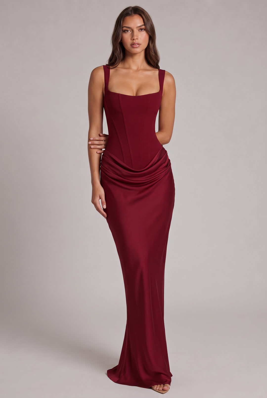 Maxikleid mit strukturiertem Korsett-Oberteil und quadratischem Ausschnitt