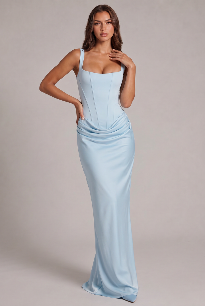 Maxikleid mit strukturiertem Korsett-Oberteil und quadratischem Ausschnitt