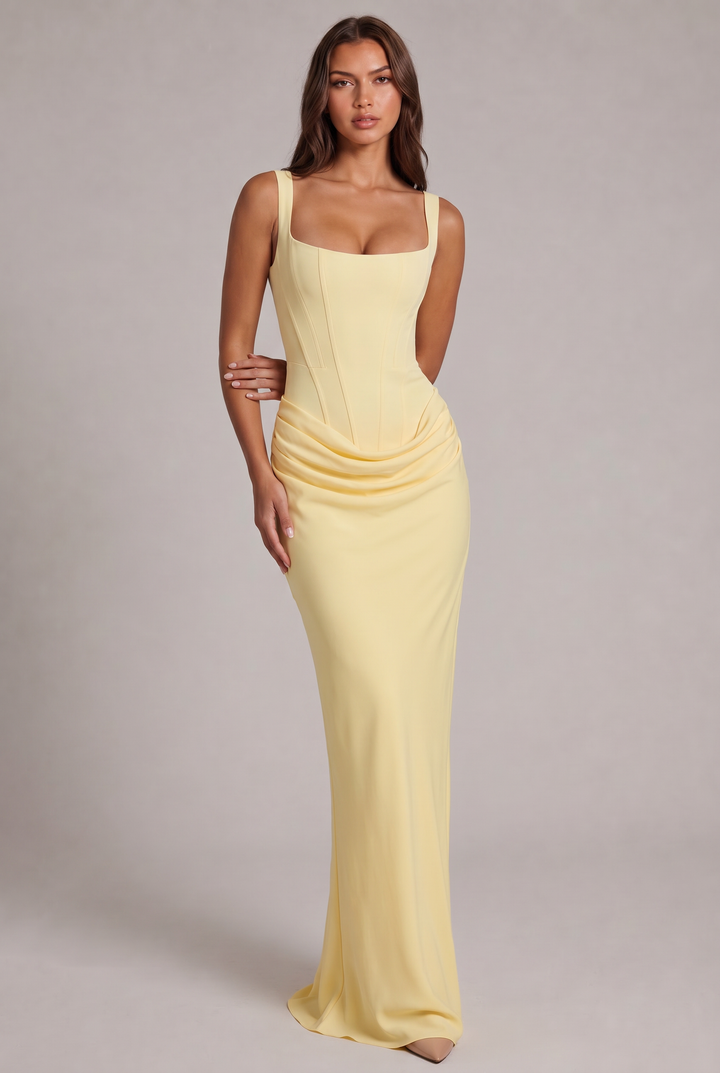 Maxikleid mit strukturiertem Korsett-Oberteil und quadratischem Ausschnitt