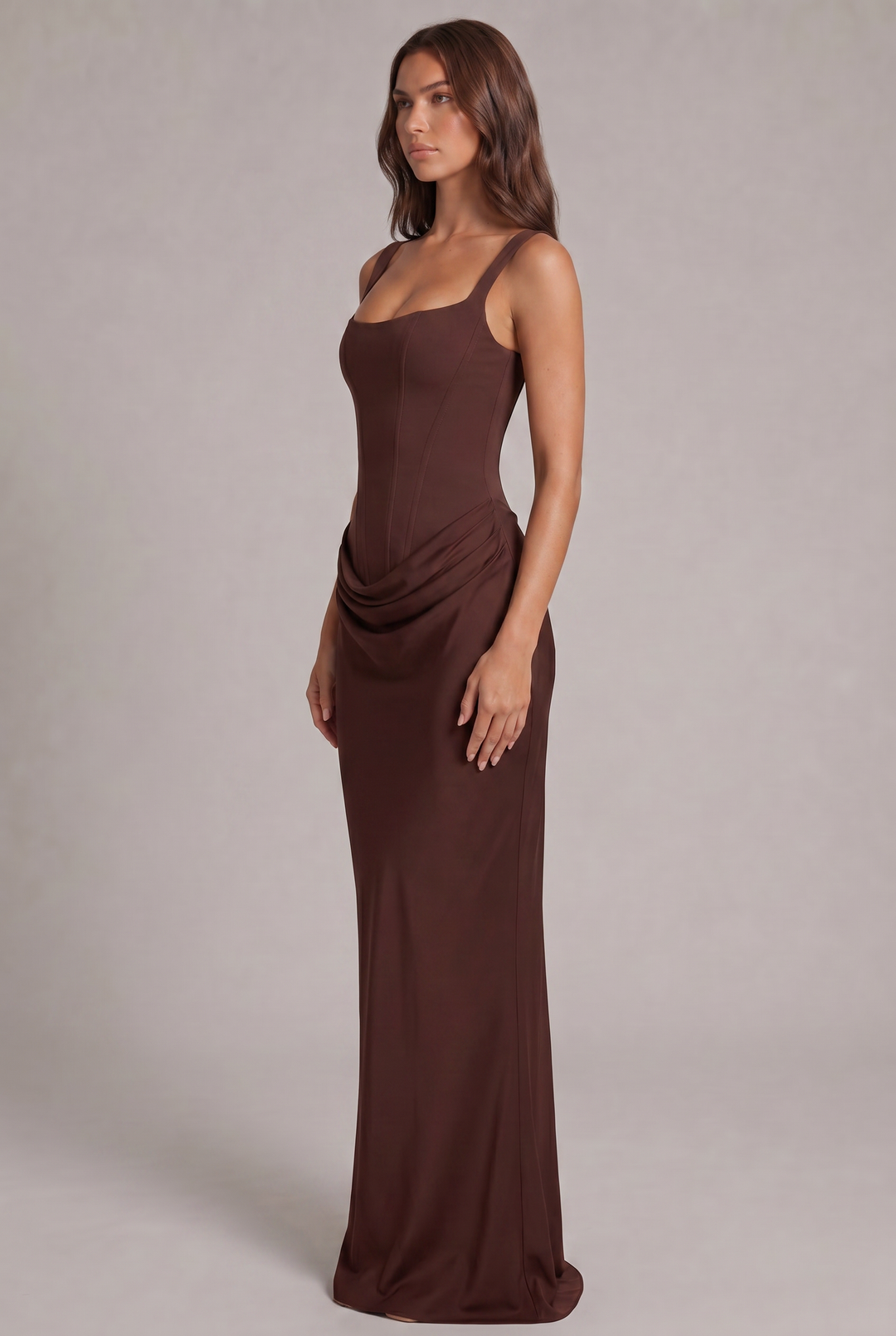 Maxikleid mit strukturiertem Korsett-Oberteil und quadratischem Ausschnitt