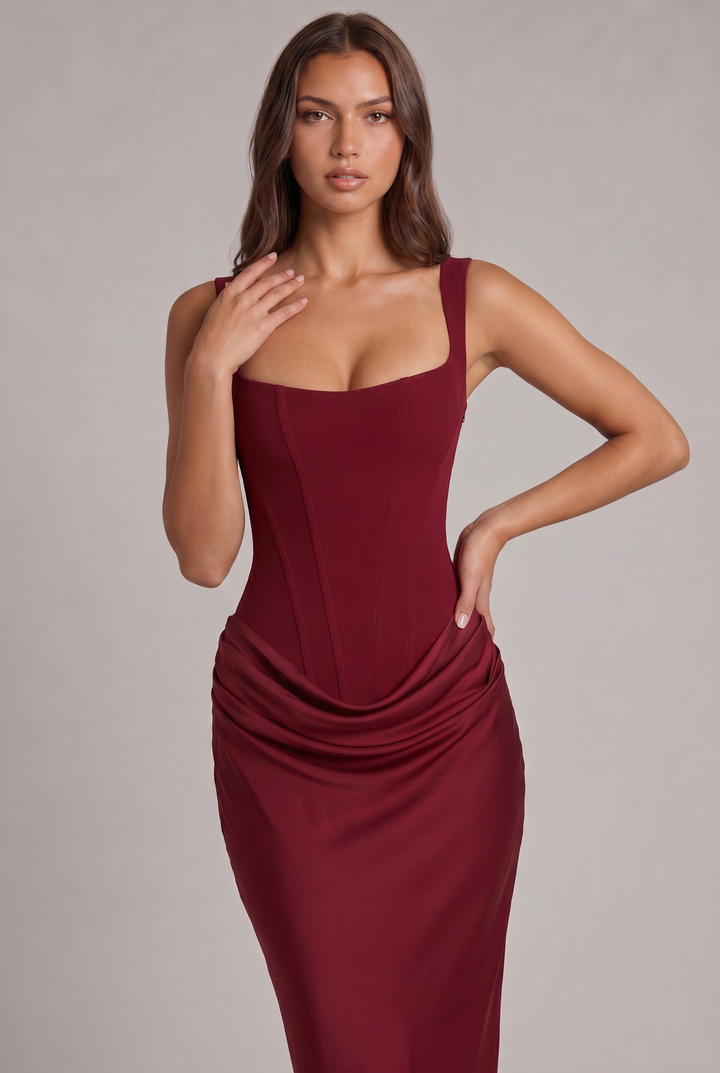 Maxikleid mit strukturiertem Korsett-Oberteil und quadratischem Ausschnitt