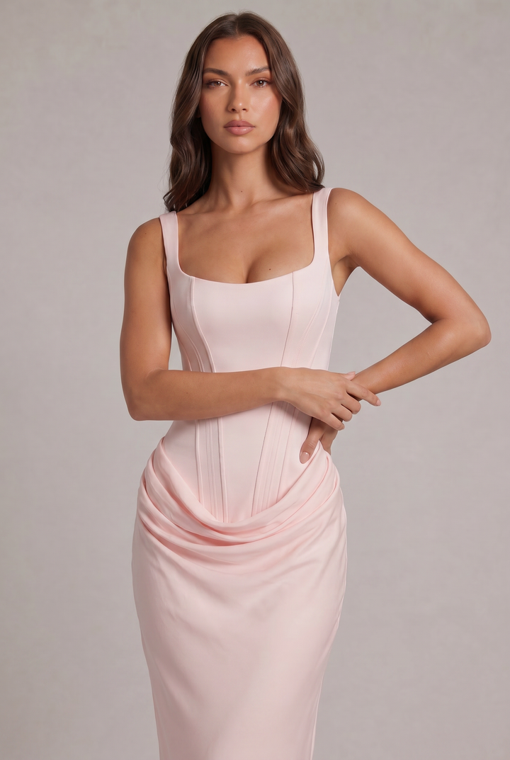 Maxikleid mit strukturiertem Korsett-Oberteil und quadratischem Ausschnitt