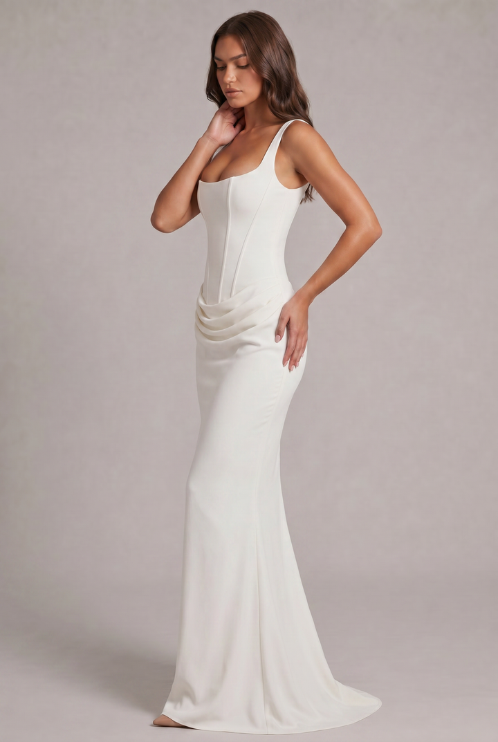 Maxikleid mit strukturiertem Korsett-Oberteil und quadratischem Ausschnitt