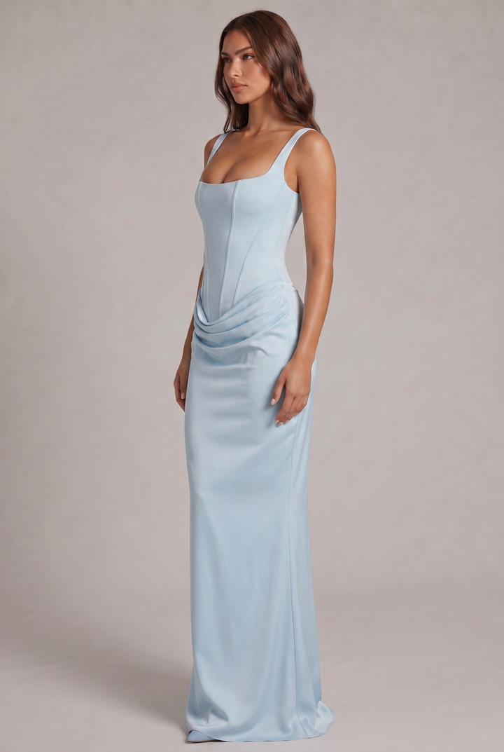 Maxikleid mit strukturiertem Korsett-Oberteil und quadratischem Ausschnitt