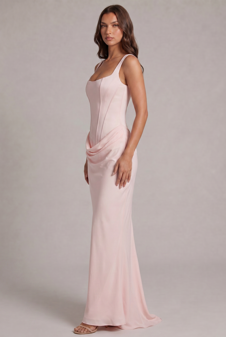Maxikleid mit strukturiertem Korsett-Oberteil und quadratischem Ausschnitt