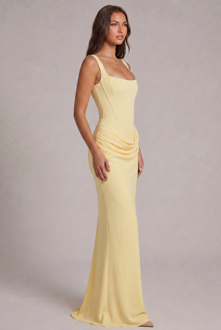 Maxikleid mit strukturiertem Korsett-Oberteil und quadratischem Ausschnitt
