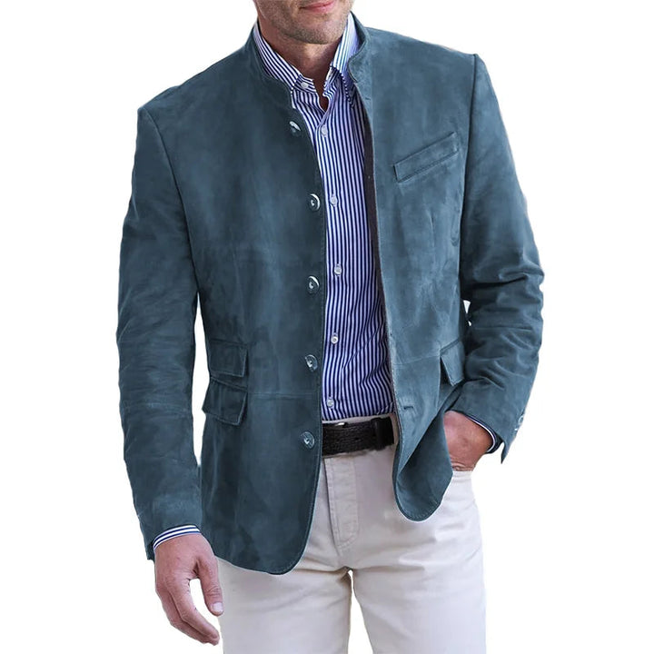 Herrenjacke mit Stehkragen und Knopfleiste, Regular-Fit-Blazer