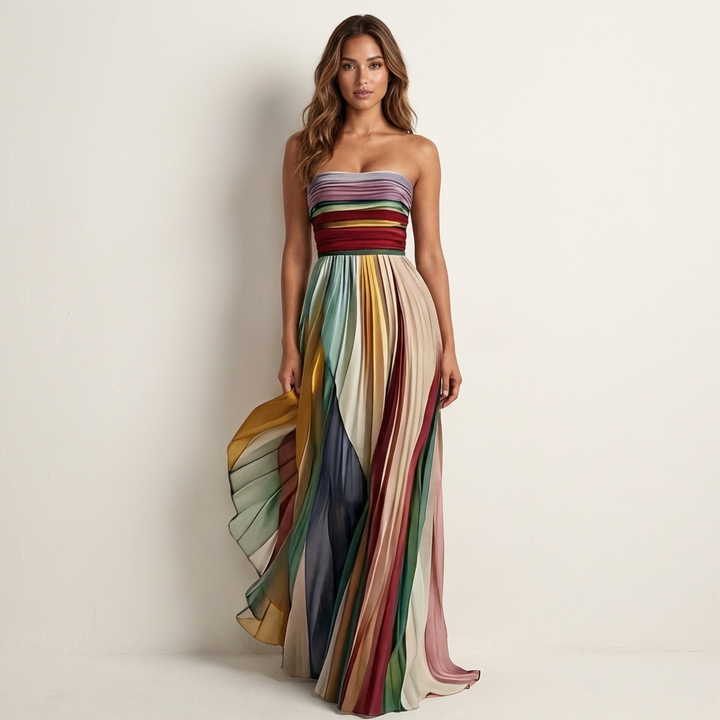 Buntes plissiertes Maxikleid für Frauen