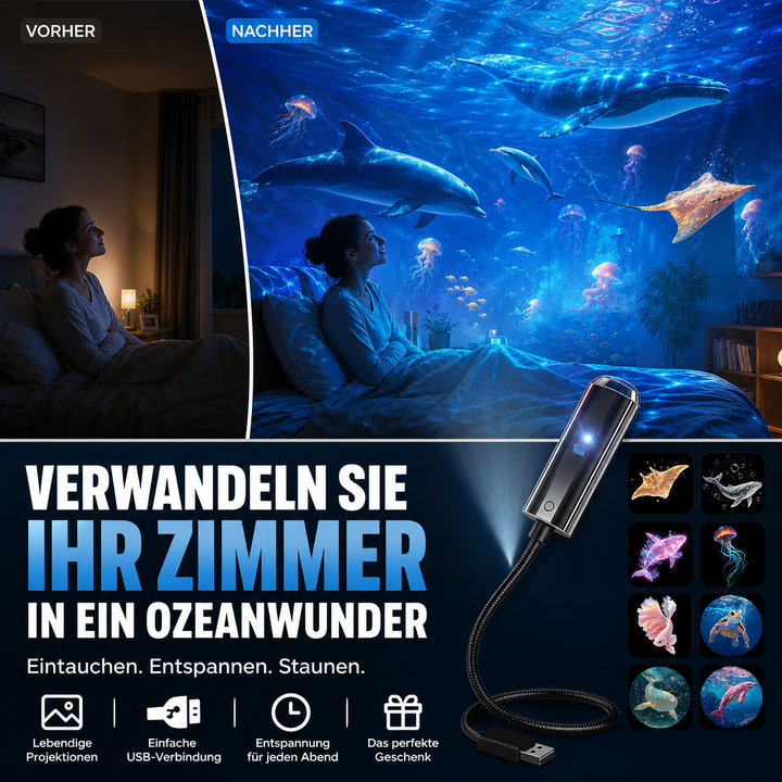 LED Galaxie Sternenprojektor mit 10 Folien und flexiblem USB-Arm