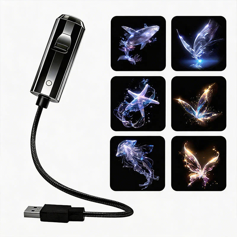 LED Galaxie Sternenprojektor mit 10 Folien und flexiblem USB-Arm