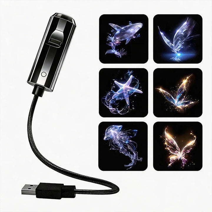 LED Galaxie Sternenprojektor mit 10 Folien und flexiblem USB-Arm