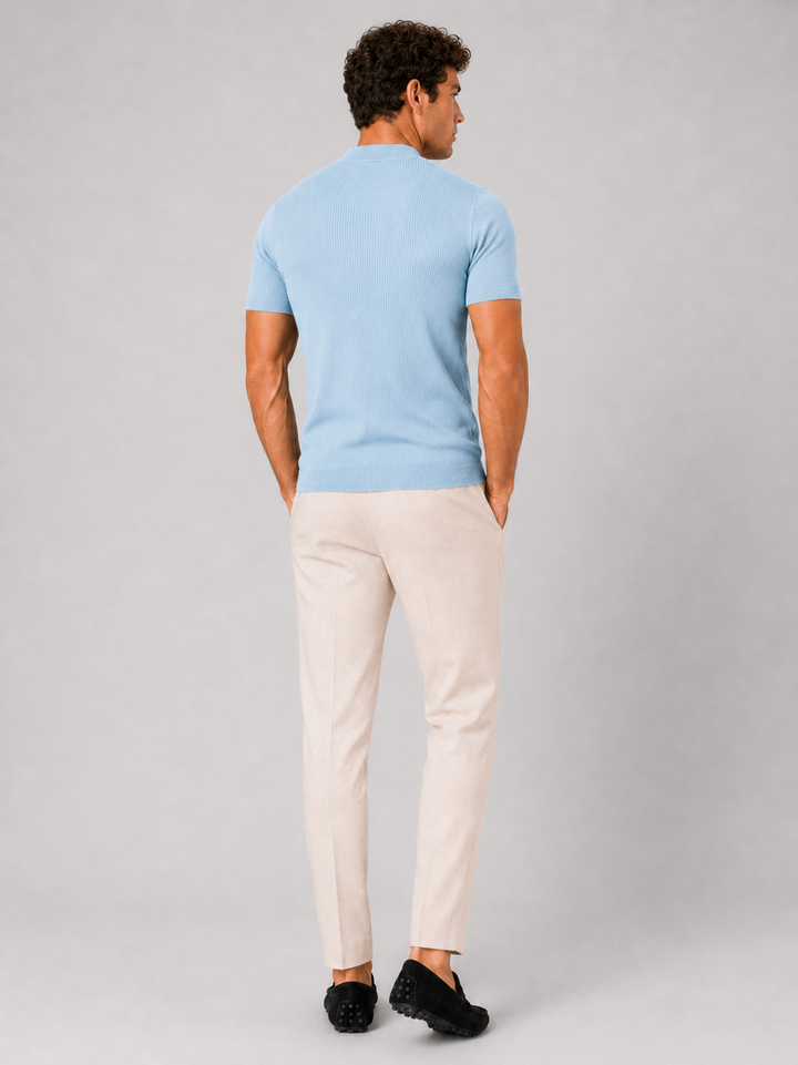 Herren-Ripp-T-Shirt mit Stehkragen – figurbetontes Stretch-Kurzarm-Top