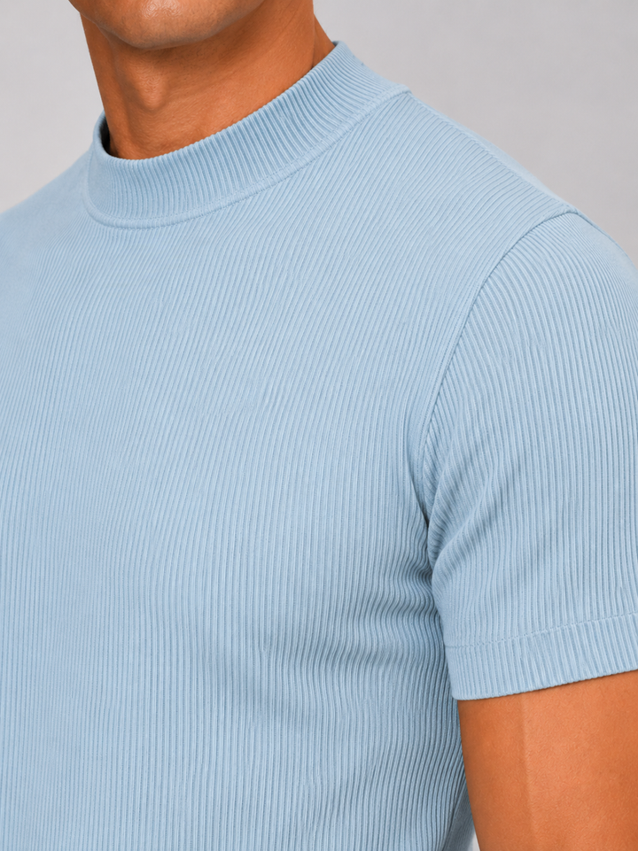 Herren-Ripp-T-Shirt mit Stehkragen – figurbetontes Stretch-Kurzarm-Top