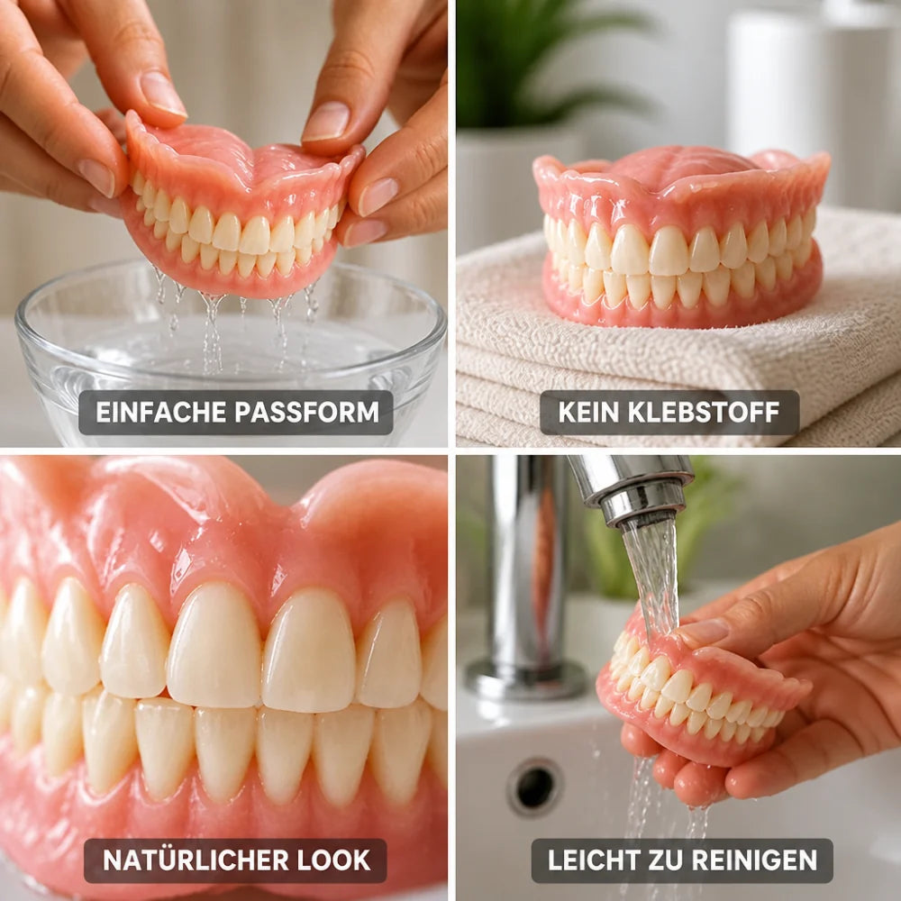 Zahnprothesen-Set, wärmeformbar, individuell anpassbar, kein Klebstoff nötig