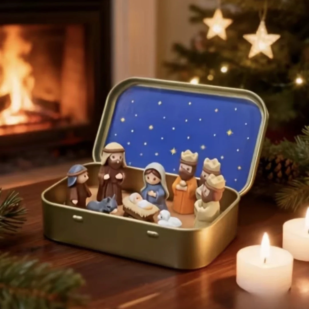 Weihnachtskrippe in einer stilvollen Aufbewahrungsbox
