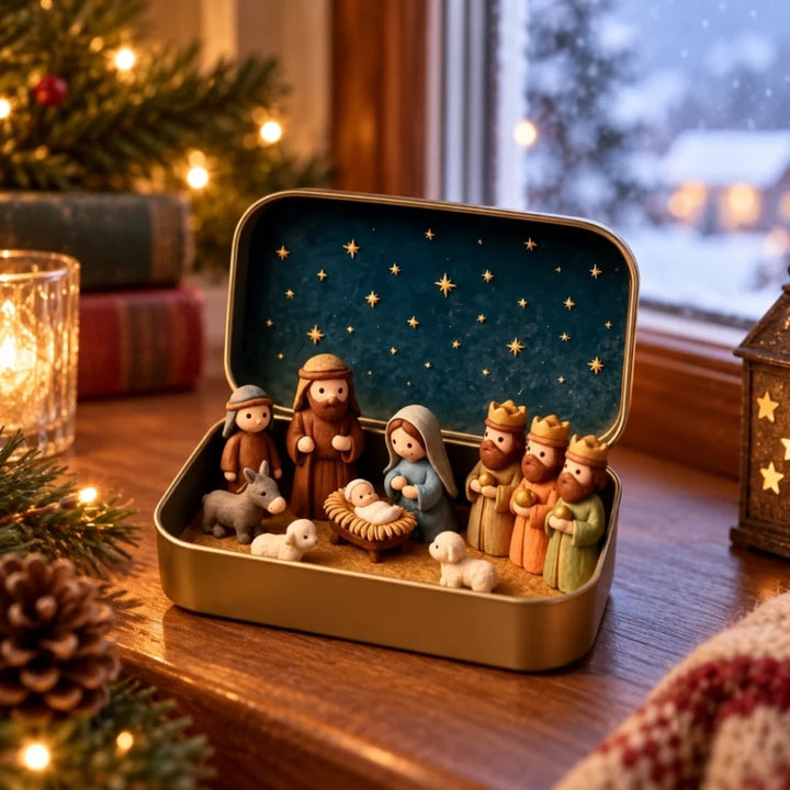 Weihnachtskrippe in einer stilvollen Aufbewahrungsbox