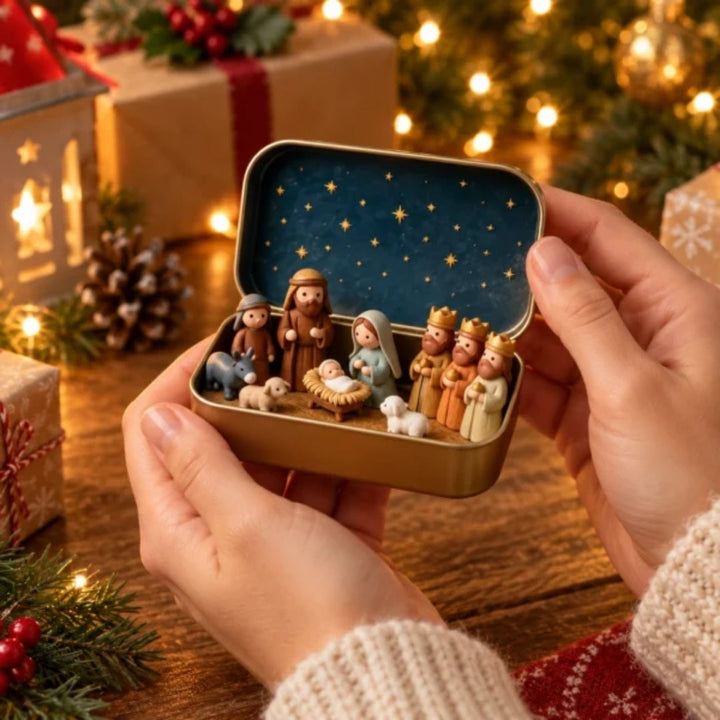 Weihnachtskrippe in einer stilvollen Aufbewahrungsbox