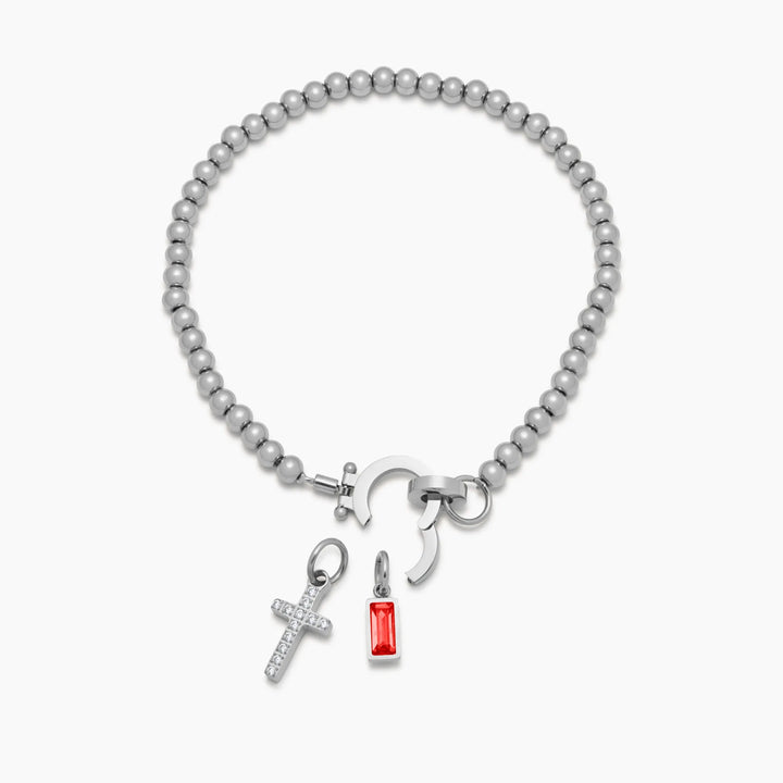Nova-Perlen-Geburtssteinarmband mit Kreuzanhänger