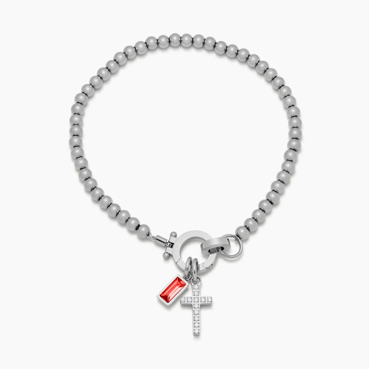 Nova-Perlen-Geburtssteinarmband mit Kreuzanhänger