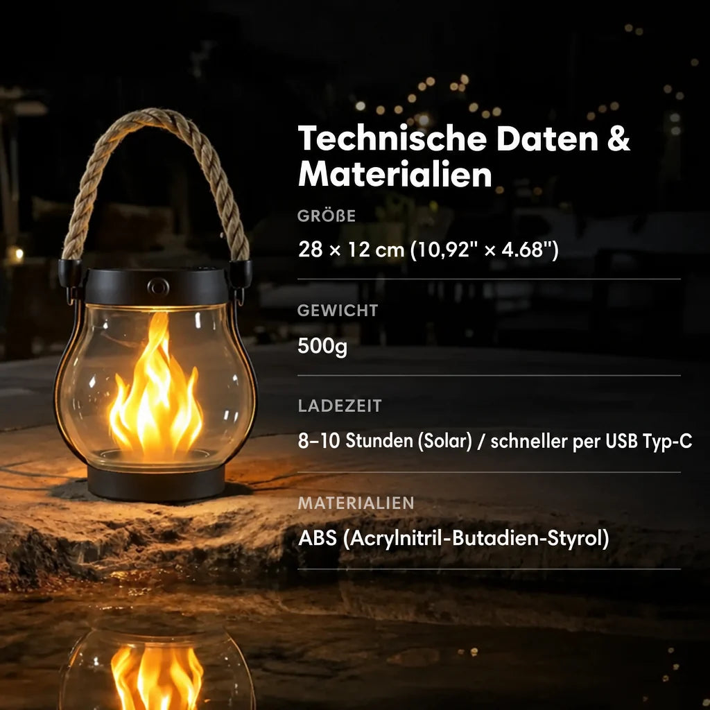 Solar-Laterne für den Aussenbereich mit flackerndem Flammeneffekt