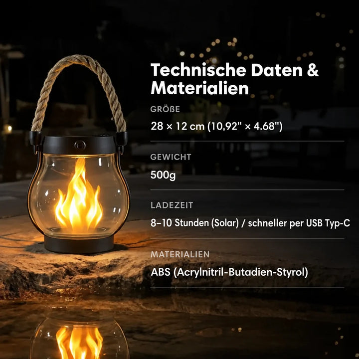 Solar-Laterne für den Aussenbereich mit flackerndem Flammeneffekt