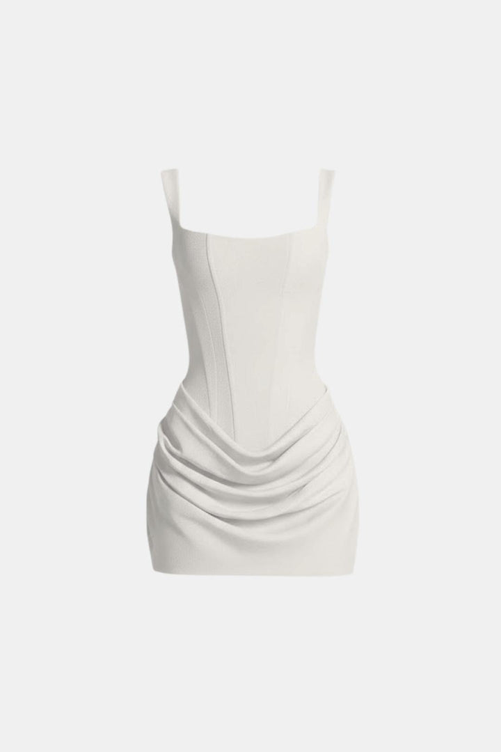Mini-Kleid mit gesteiftem Mieder, quadratischem Ausschnitt, drapiertem Rock und Schnürung am Rücken.
