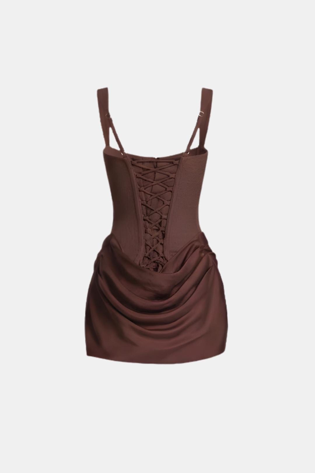 Mini-Kleid mit gesteiftem Mieder, quadratischem Ausschnitt, drapiertem Rock und Schnürung am Rücken.