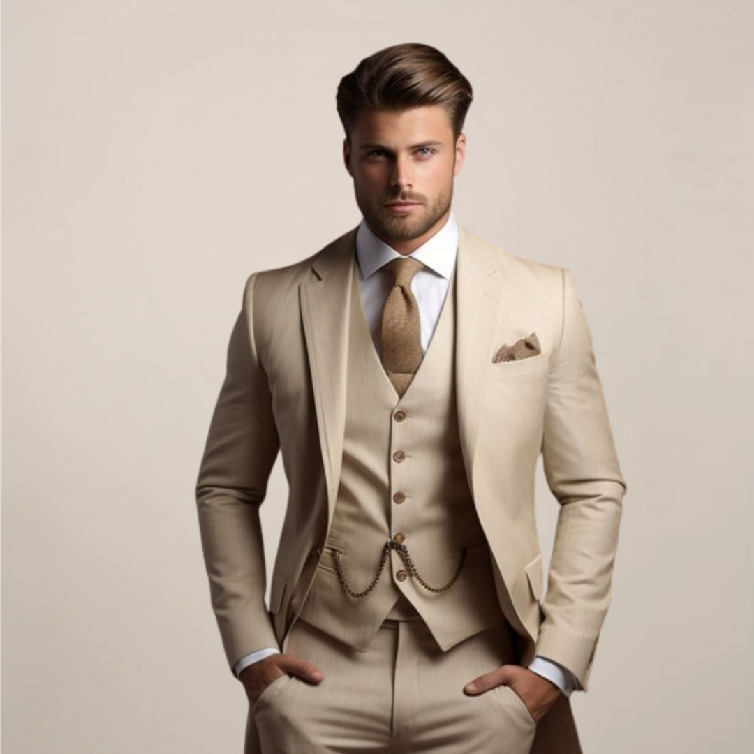 Atmungsaktiver, dreiteiliger Herren‑Hochzeitsanzug – massgeschneiderte, formelle Frühlingsmode