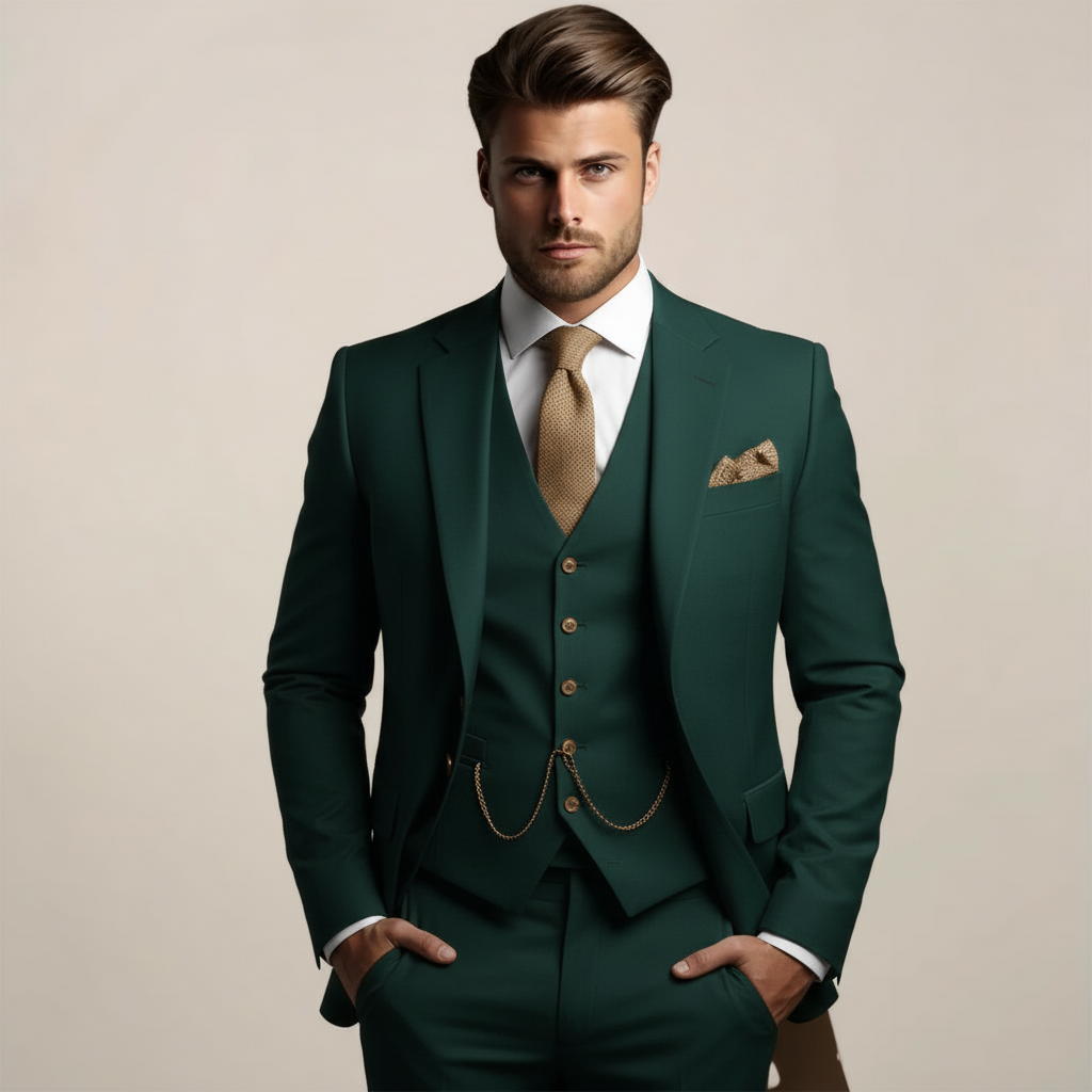 Atmungsaktiver, dreiteiliger Herren‑Hochzeitsanzug – massgeschneiderte, formelle Frühlingsmode