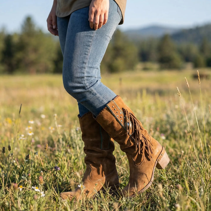 Halbhohe Westernstiefel mit Fransen - Caroline