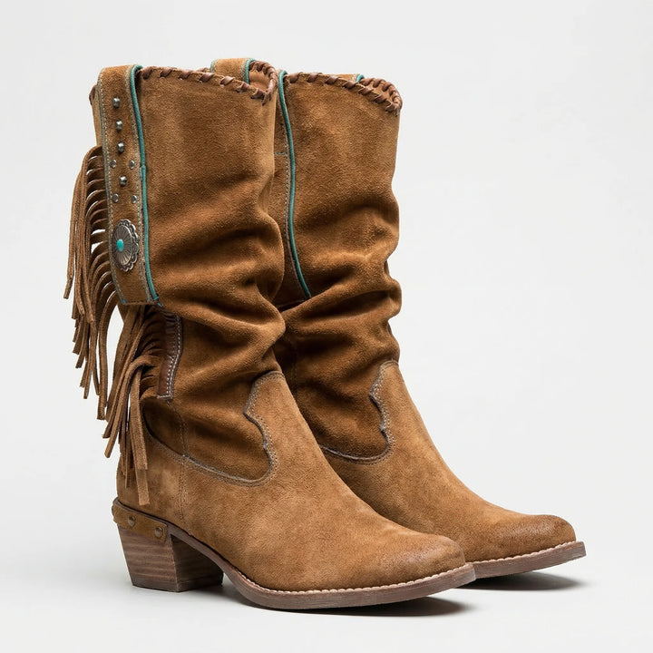 Halbhohe Westernstiefel mit Fransen - Caroline
