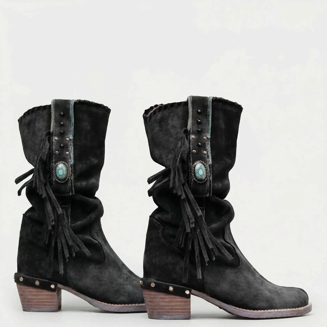 Halbhohe Westernstiefel mit Fransen - Caroline