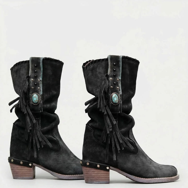 Halbhohe Westernstiefel mit Fransen - Caroline