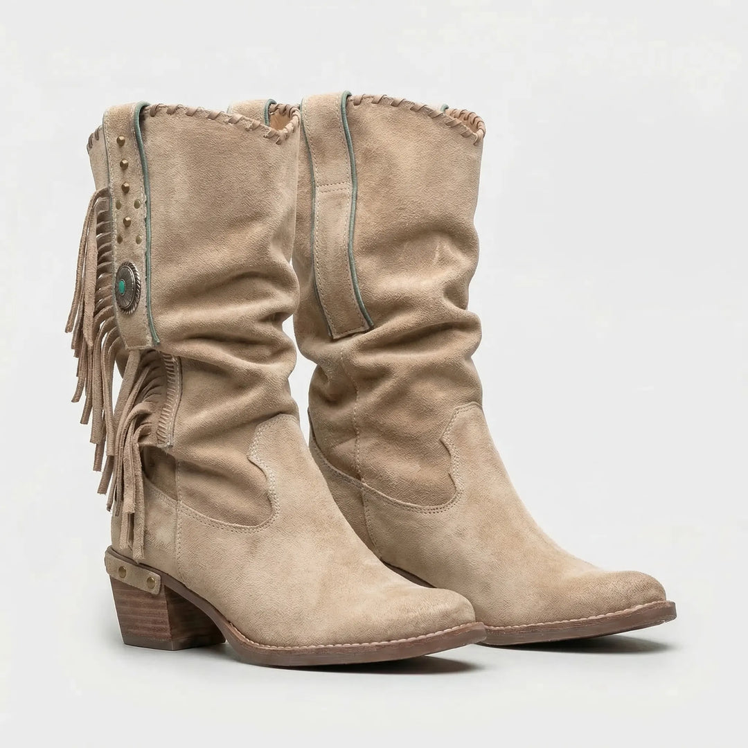 Halbhohe Westernstiefel mit Fransen - Caroline