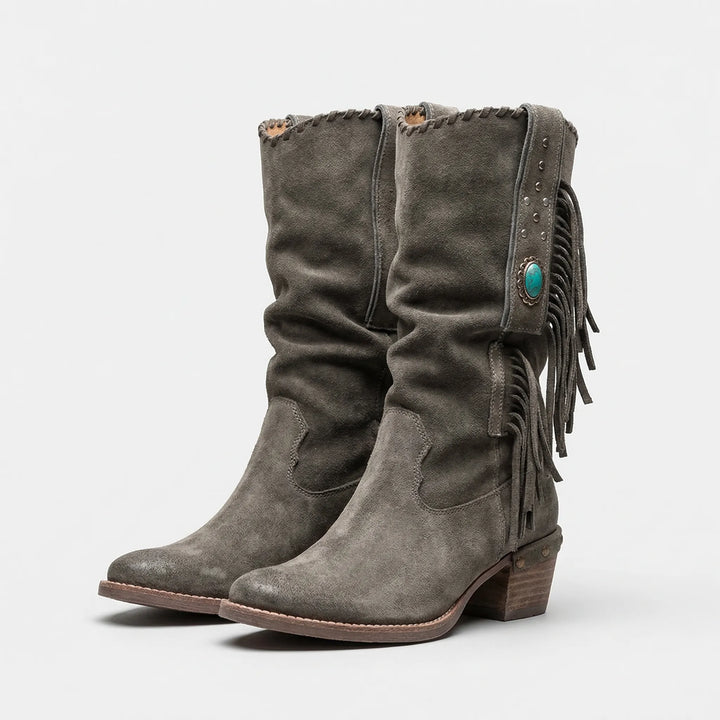 Halbhohe Westernstiefel mit Fransen - Caroline