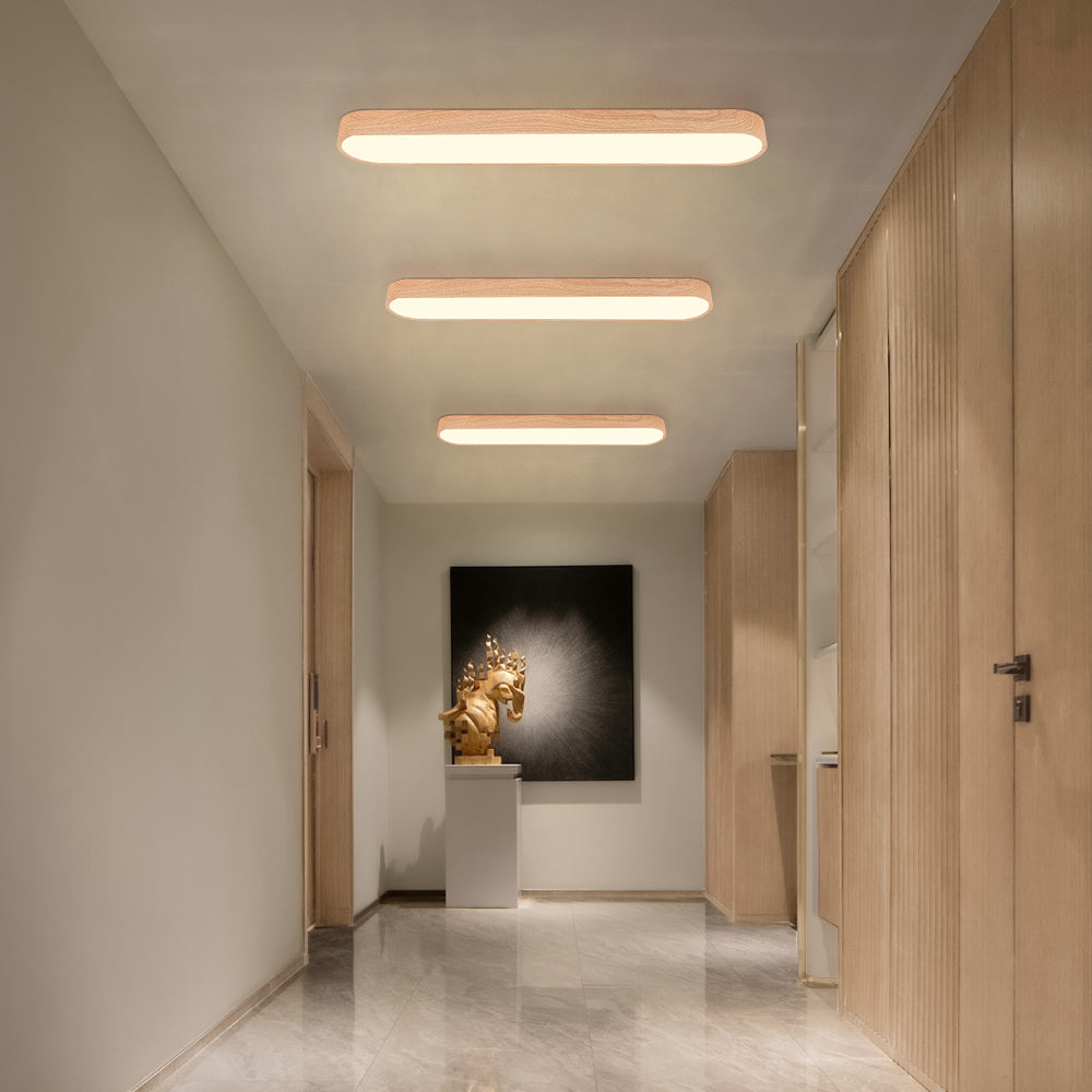 Ovale LED-Deckenleuchte Nordic Glow mit Holzakzent