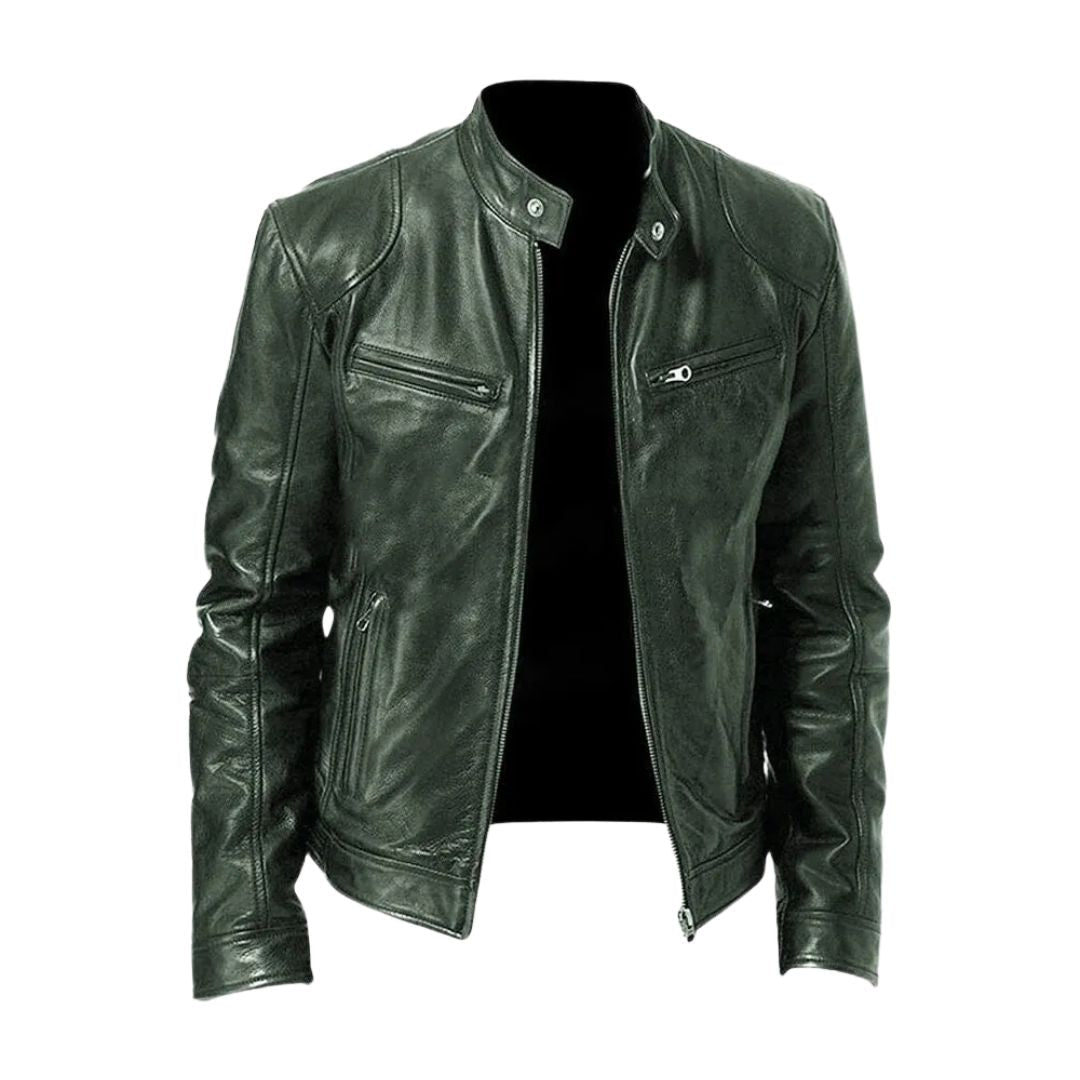 Klassische Lederjacke mit Stehkragen für Männer
