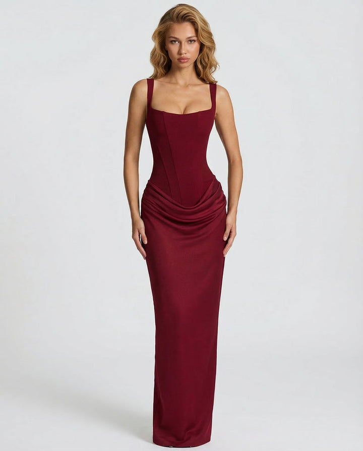 Korsett-Maxikleid mit drapiertem Rock und Schnürung am Rücken