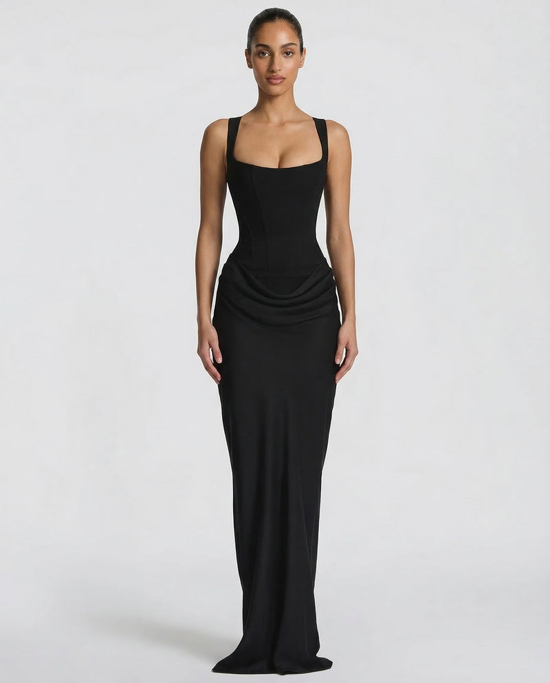Korsett-Maxikleid mit drapiertem Rock und Schnürung am Rücken