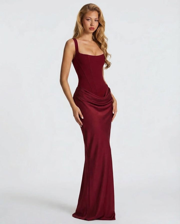 Korsett-Maxikleid mit drapiertem Rock und Schnürung am Rücken