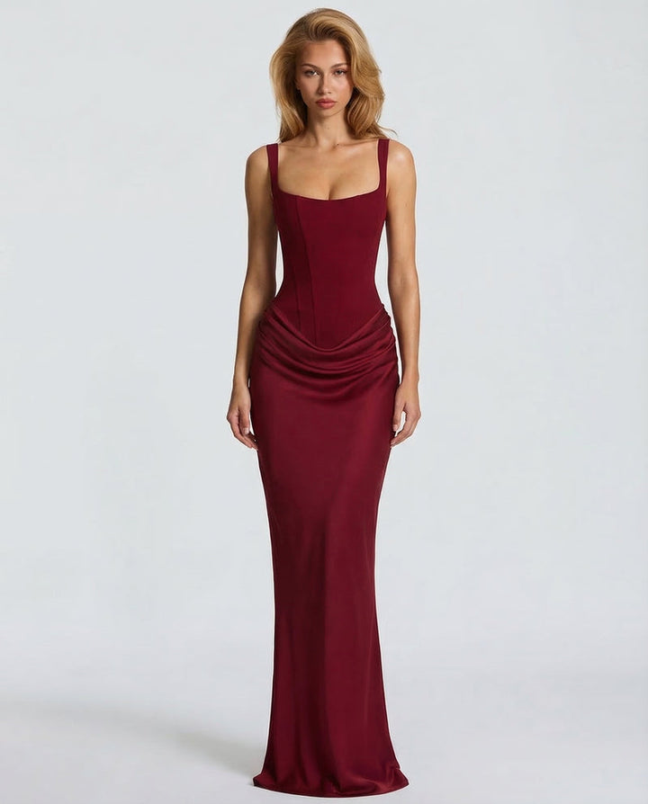 Korsett-Maxikleid mit drapiertem Rock und Schnürung am Rücken
