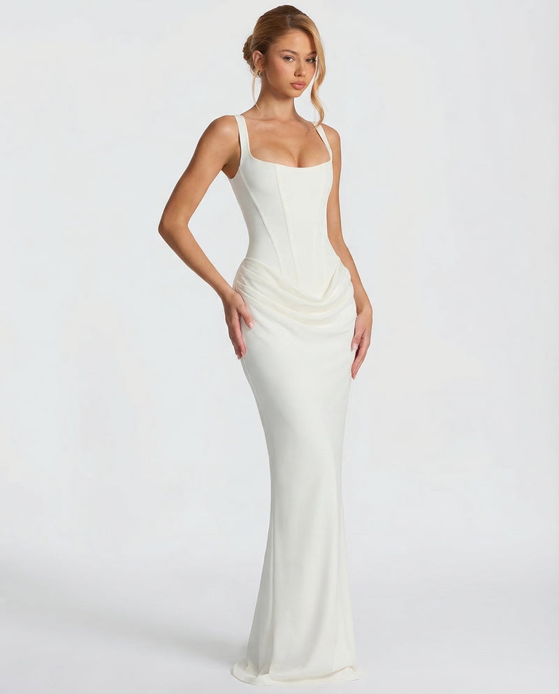 Korsett-Maxikleid mit drapiertem Rock und Schnürung am Rücken