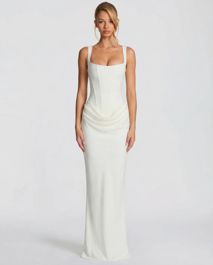Korsett-Maxikleid mit drapiertem Rock und Schnürung am Rücken