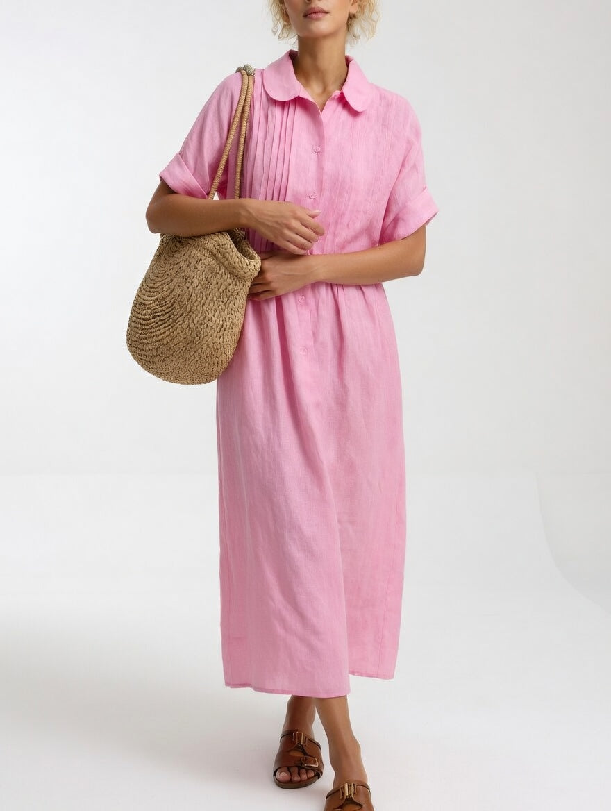 Lässiges Maxi-Hemdkleid aus Baumwolle mit Knopfleiste und kurzen Ärmeln