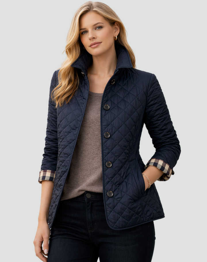 Steppjacke mit Knopfleiste und Rautensteppung